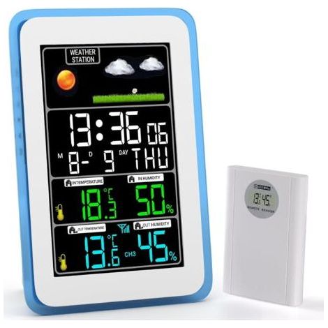 Station Meteo Interieur Exterieur Sans Fil,Station Météo Sans Fil,Thermomètre Hygromètre Baromètre Intérieure Extérieure avec Capteur LED Ecran Rétro-éclairage Horloge 10 Fonctions en Une (1/5)