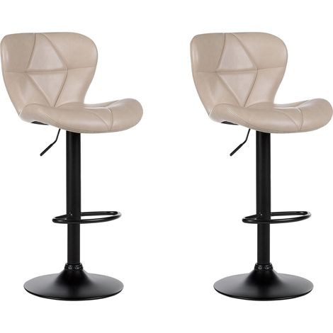 Conjunto de 2 sillas de bar cocina modernos de altura ajustable tapizado piel sintética beige claro Valetta II