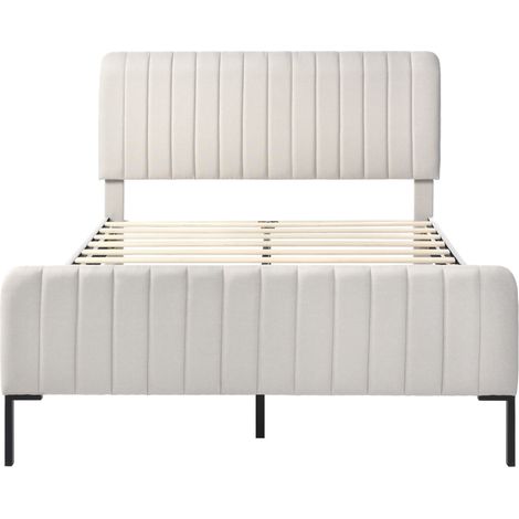 Letto matrimoniale capitonné 160 x 200 cm con rete, testiera regolabile, grigio beige (1/5)