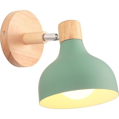 Applique Murale Réglable en Bois Métal Rétro E27 Décoration Vintage Luminaire Interieur pour Chambre Couloir Salon Vert Clair (1/5)
