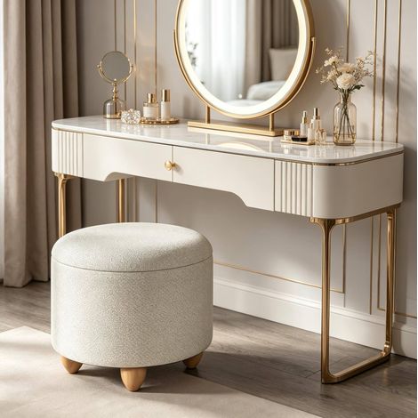 REDOM Pouf contenitore 39x39x33 cm, con vassoio reversibile, sgabello multifunzione, lino e MDF, bianco crema (1/5)
