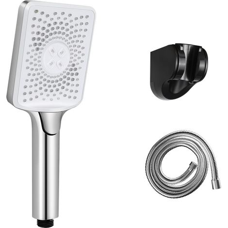 Ducha de mano de níquel Pommeau, GBLY cuadrado ahorro de agua de alta presión creciente, con botón de ajuste de ducha de ahorro de energía con manguera de 1,5 m soporte de ducha baño
