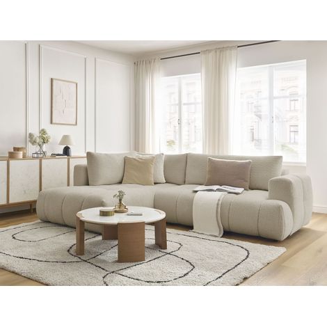 BOBOCHIC - Canapé d'angle L convertible FUJI tissu bouclette Angle gauche Beige (1/5)