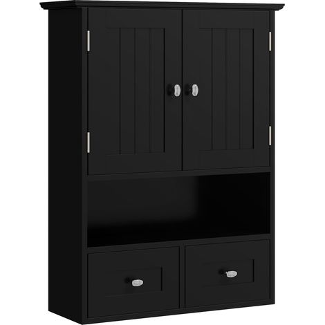 Beyamis Wandhängender Badezimmerschrank, Hängemöbel mit 2 Türen und 2 Schubladen, 50,8 x 17,8 x 66 cm, Schwarz