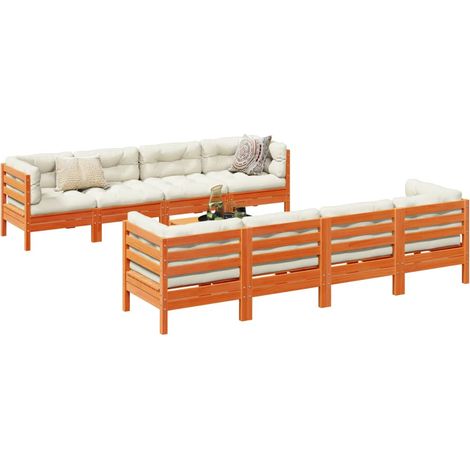 Set de sofás jardín 9 pzas con cojines madera pino marrón cera vidaXL (1/5)