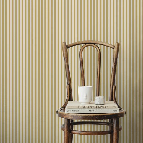 Papier peint intissé Little Stripe 1005 x 52cm Ocre, blanc cassé (1/5)