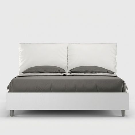 Letto contenitore matrimoniale legno 160x190cm cuscini Egos Antea - Bianco