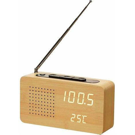 Radio-réveil en bois de chevet rétro Radio-réveil en bois haute définition Radio-réveil à affichage numérique grand écran (1/3)