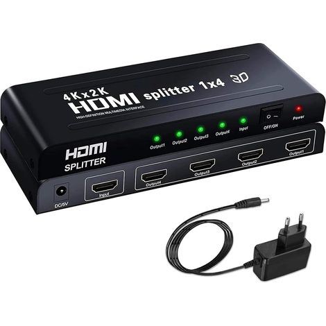 1x4 Splitter HDMI,Répartiteur HDMI 3D 1 Entrée 4 Sorties Distributeur HDMI Soutien 4K Supporte PC Box HDTV DVD Multimédia Écran Projecteur (1/5)