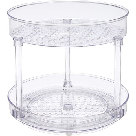 Plateau Tournant 2 Niveaux - Lot De 1 - Plastique Transparent - Rangement Cuisine - Réfrigérateur Et Placard - 22,9 Cm (1/5)