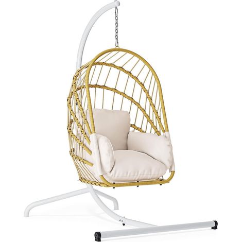 Hängesessel mit Ständer, Rattan-Korb, klappbar, belastbar bis 160 kg, hellbeige (1/5)