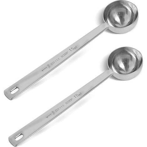 Cucchiaio dosatore per caffè in acciaio inox con manico lungo per una presa comoda. Capacità di misurazione precisa di 15 ml. Colore argento. Set da 2 pezzi per caffè in polvere e (1/5)