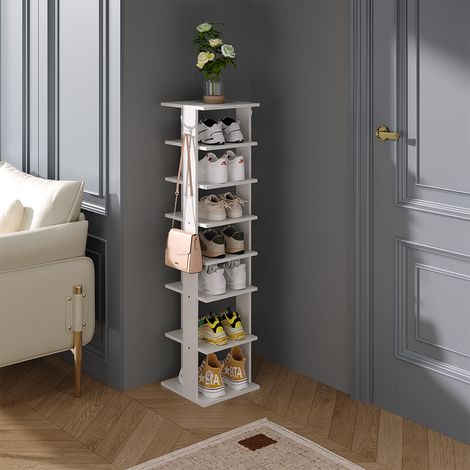 Eight-Tier White Retro Vertical Shoe Rack 28cm W x 28cm D x 113cm H (1/5)