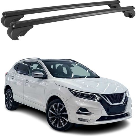OMAC Barres de toit en aluminium pour Nissan Qashqai J11 2013-2021 – TÜV / DIN 75302:2019 – Antivol inclus – Charge max 75 kg – 2 barres Noir