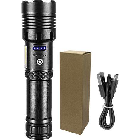 Lampe torche tactique rechargeable, étanche avec zoom, 7 modes (1/5)