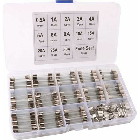 150-teiliges Profi-Kfz-Sicherungsset (6x30 mm) mit Glasrohrsicherungen: 130 Glasrohrsicherungen + 20 Sicherungssitze, in transparenter Kunststoffbox (1/4)