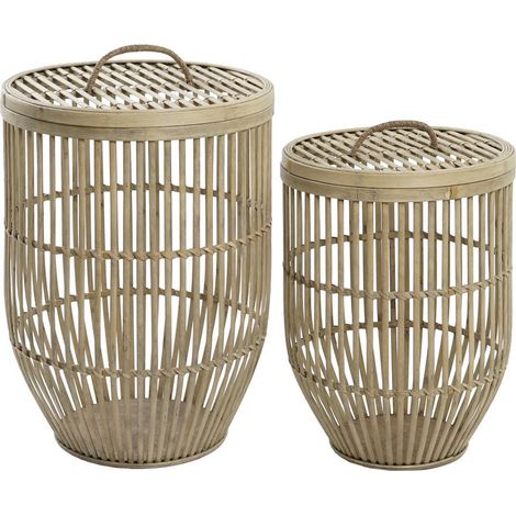 Panier déco bambou tressé pour rangement élégant - Beige clair naturel (1/4)