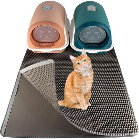 1 - Tapis Litière Chat - Tapis Antidérapant - Imperméable &amp Facile à Nettoyer Pour Maison Avec Animaux Gris 90x76cm (1/5)