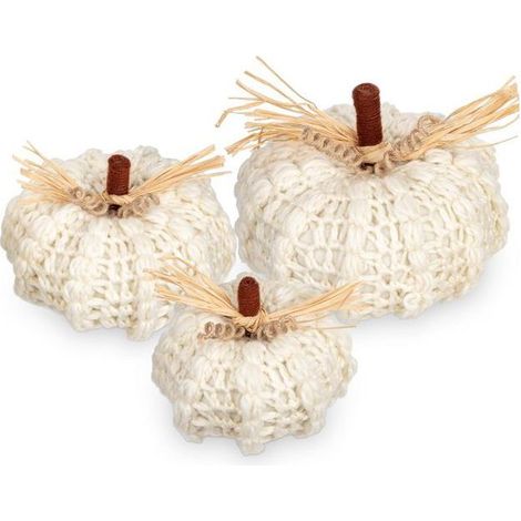 Courges décoratives - Hollyone (ensemble de 3) - blanches tricotées - tailles variées - légères