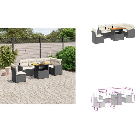7-tlg. Garten-Sofagarnitur mit Kissen Schwarz Poly Rattan - Gartenmöbel - Outdoor Möbel - Rattan Gartenset - PE-Rattan - Lounge Set (1/3)