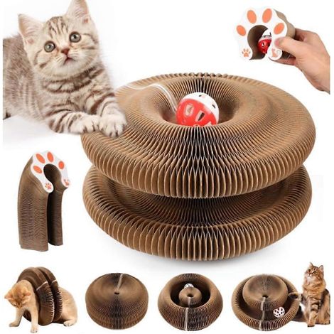 Kitty Fun Akkordeon-Kratzbrett aus Pappe, interaktives Kratzbrett mit Ball zum Krallenwetzen, Spielen und Ausruhen