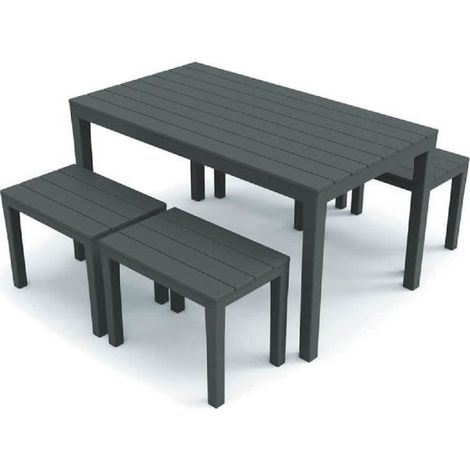 Ensemble de jardin - JUANIO - Table + 4 tabourets - Polypropylène - Gris anthracite - 4 personnes (1/3)