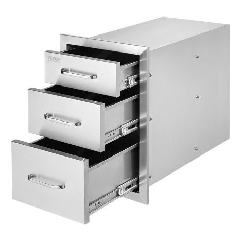 Tiroir Inox de Cuisine 35x51x58 cm Triple Espaces de Rangement (1/5)