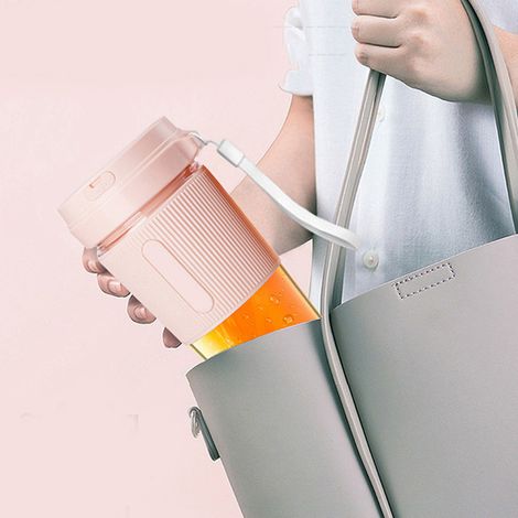 Blender/extracteur de jus portable 2 lames 300 ml rechargeable USB multifonction rose (1/5)
