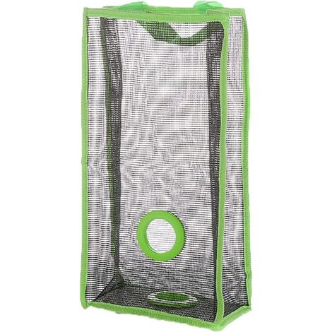 Support de sac en plastique, sacs à provisions, support de rangement, maille respirante, sac en filet suspendu, sac à légumes pour les fruits, l'ail, les déchets (L-vert)