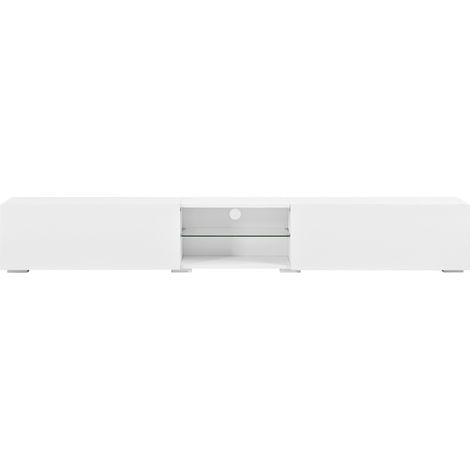 Meuble TV moderne avec portes laquées blanc brillant, éclairage LED multicolore contrôlable par application, étagère centrale transparente (1/5)
