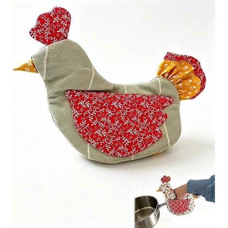 Vert-RougeGants résistants à la chaleur en forme de poussin, manique en forme de poulet, dessous de plat matelassé résistant à la chaleur, dessous de plat mignon en forme de poule pour la pâtisserie, (1/5)
