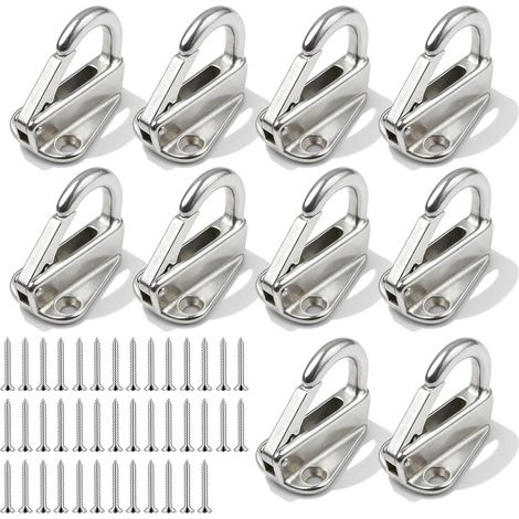 Lot de 10 crochets de fixation de bâche à deux trous en acier inoxydable avec 20 vis, crochets de bâche en métal pour filets de crochet remorque
