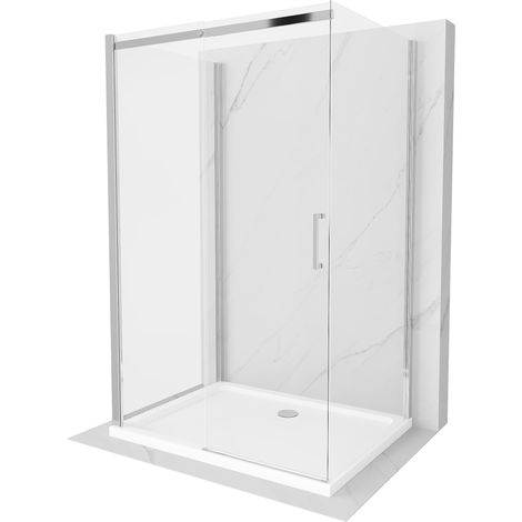 Cabine de douche Mexen Omega 3 parois, coulissante 110 x 80 cm, transparent, chrome + receveur plat - 825-110-080-01-00-3s-4010 (1/5)