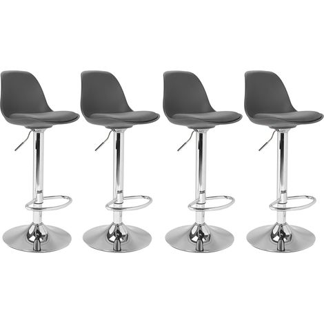 Idmarket – Lot de 4 tabourets de bar gris – Hauteur d'assise réglable 63-84 cm – Revêtement polypropylène – Pied en métal chromé
