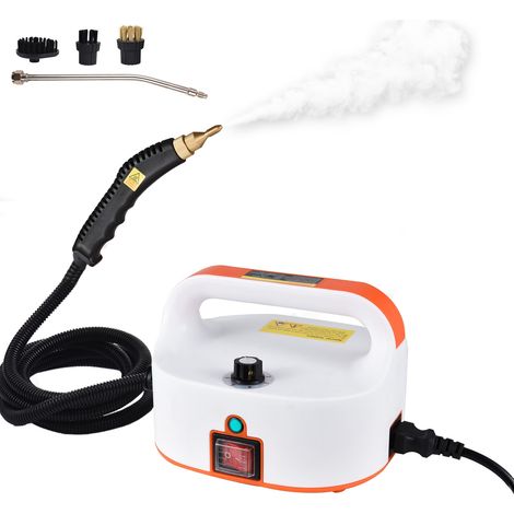 Pulitore a vapore portatile - Pulitore a vapore ad alta temperatura (105 °C) 1500 W, pressione 3,5 bar, 6 velocità con 3 spazzole - ABS bianco e arancione, 16,5 x 15,5 x 13 cm (1/4)