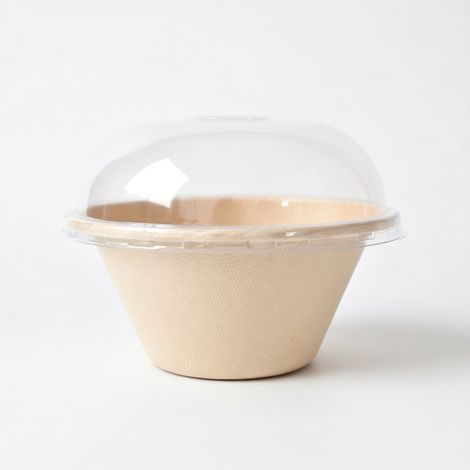 Bol kraft jetable 450 ml, forme V, couvercle dôme