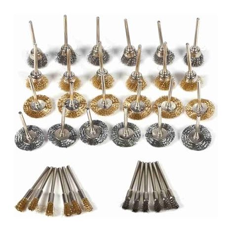 Drahtbürsten Set, Polierbürsten, 36-teilig aus Messing und Stahldraht für Bohrmaschine (1/5)