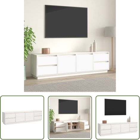 The Living Store Meuble TV Blanc 176x37x47,5 cm Bois de pin massif - Meubles Tv - Meuble Tv - Support Tv - Unité Tv - Bois De Pin (1/5)