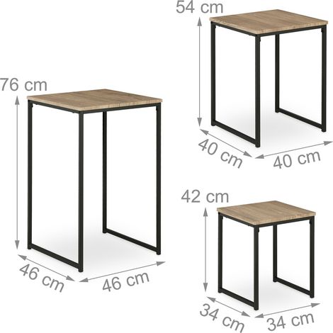 Set di 3 tavolini da caffè quadrati impilabili decorazione moderna soggiorno camera da letto 76 x 46 x 46 cm in metallo nero 130015479
