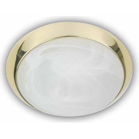 Deckenleuchte rund, Glas Alabaster, Dekorring Messing poliert, Ø 25cm (1/4)