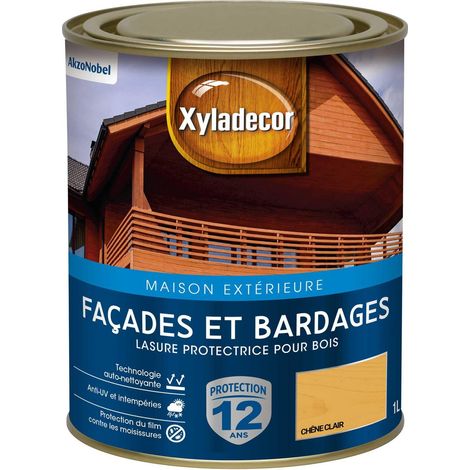 Lasure protectrice pour bois extérieur - Facades et Bardages - aspect satin chêne clair 1 L - Xyladecor