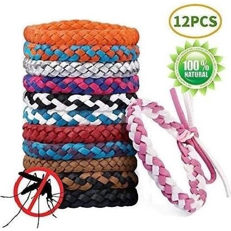 Bracelets anti-moustiques, 12 pièces Bracelets en cuir anti-moustiques 100% naturel, pour jardin extérieur intérieur (1/4)