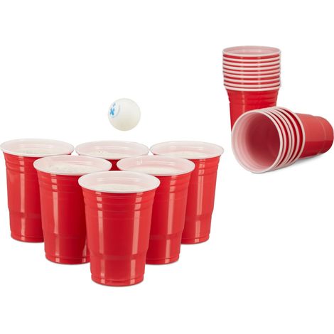 Gobelet en plastique lot 50 473 ml contenance pour bières fêtes soirées anniversaire verre en plastique, rouge (1/5)