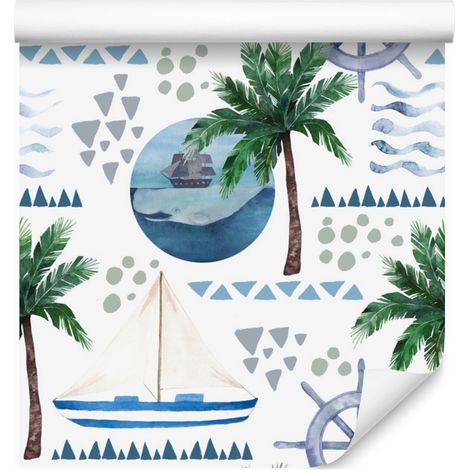 Carta da parati con barche ad acquerello per soggiorno e camera da letto, 50x1000 cm (1/5)