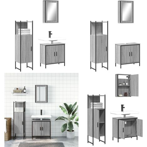 Ensemble de meubles de salle de bain 3 pcs Sonoma gris - Meuble De Salle De Bain - Ensemble De Meubles Salle De Bain - Rangement Salle De Bain - Armoire Salle De Bain - Miroir Salle De Bain - Home & L (1/5)