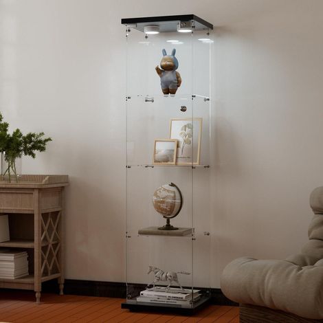 Standvitrine mit LED, 164cm, Schwarz, 4 Böden, Glas, Sammlerstücke (1/5)
