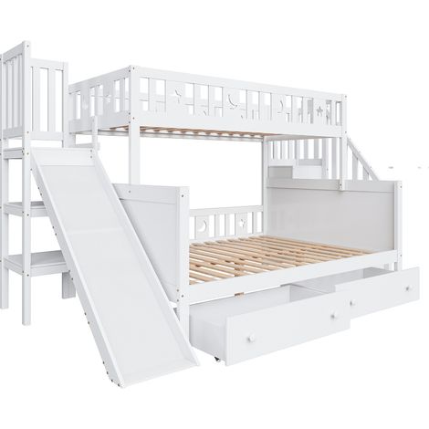 Rangements intégrés et couchage gain de place, lit superposé enfant avec toboggan pour chambre d'enfant (1/5)
