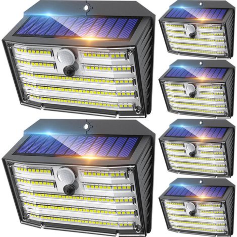 Lampes solaires d'extérieur, paquet de 6 lampes à 126 LED sans fil avec détecteur de mouvement, étanche IP65, 3 Modes, Angle d'éclairage de 270 ° (1/4)