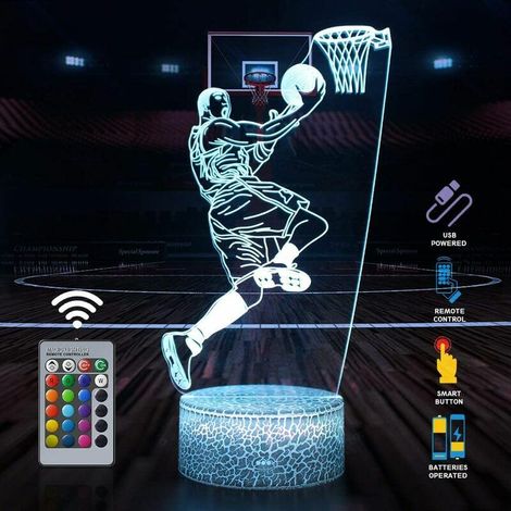 Veilleuse 3D Basketball Man avec télécommande et contrôle tactile, plusieurs modes de couleur et de clignotement et luminosité ajustée, alimentée par USB et piles, meilleurs cadeaux pour les amateurs (1/5)