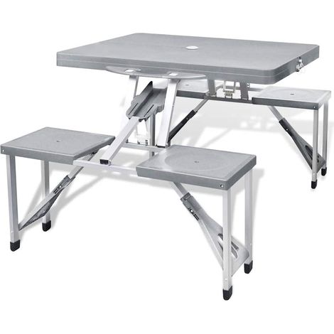 Campingtisch mit 4 Hockern Klappbar Aluminium Extra Leicht Grau vidaXL (1/5)